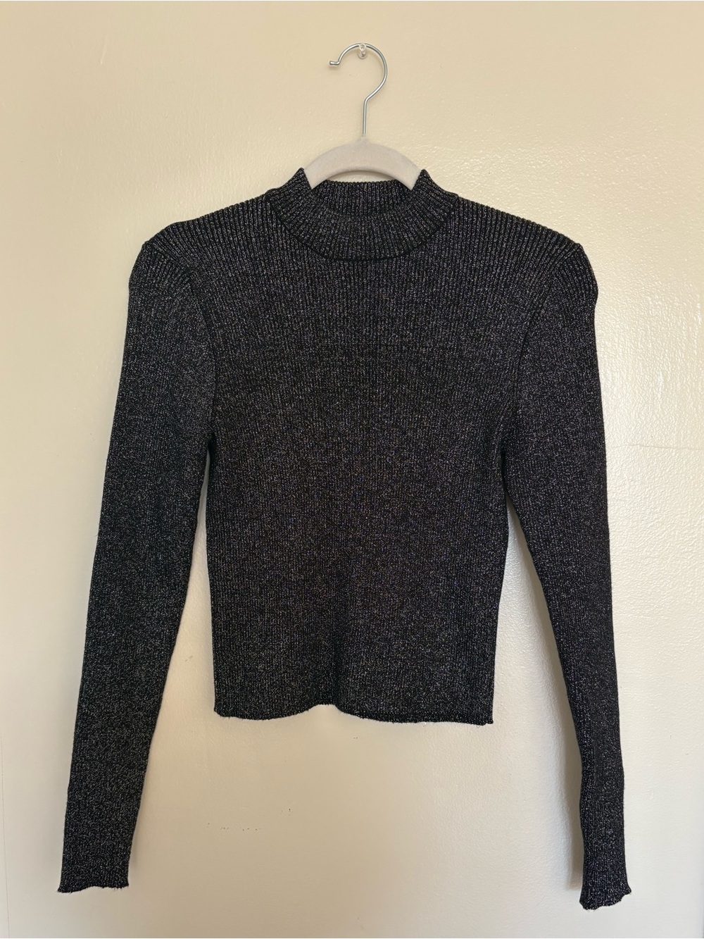 House of Harlow 1960 Black Metallic Mock Neck Long Sleeve Top